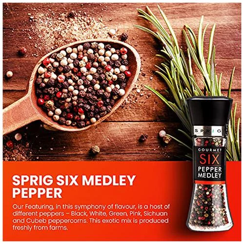 Sprig Six Pepper Medley - Gourmet Whole Mixed Colour Peppercorns, 85 g Grinder Bottle-3.webp